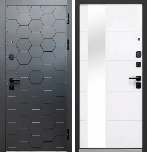 Стандартная металлическая дверь с зеркалом №26