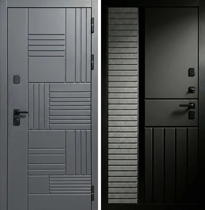 Железная серая дверь с геометрической фрезеровкой №209