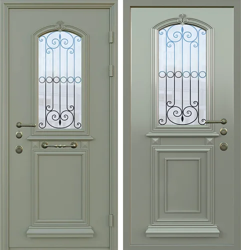Металлическая дверь со стеклом уличная в английском стиле №20