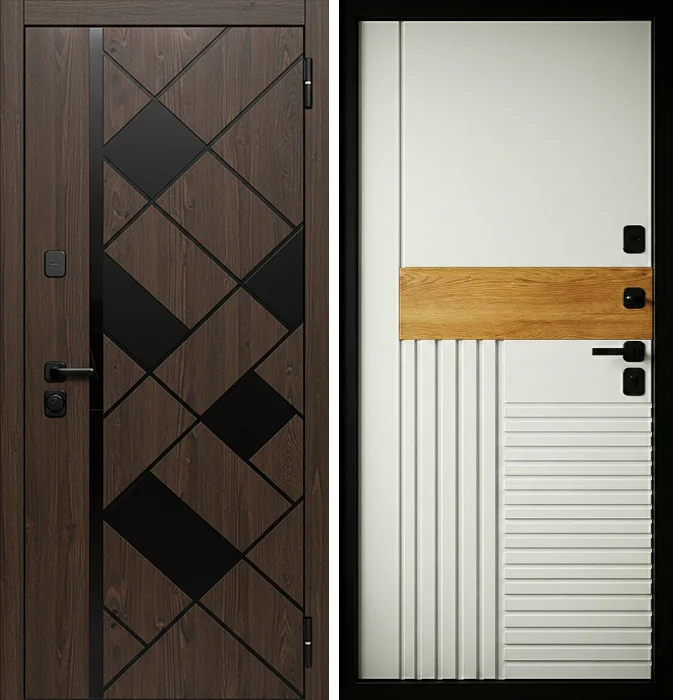 Входная дверь орех с белой панелью МДФ №203