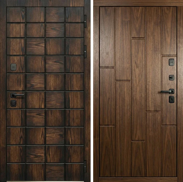 Железная дверь тёмный орех с объёмной МДФ-панелью №344