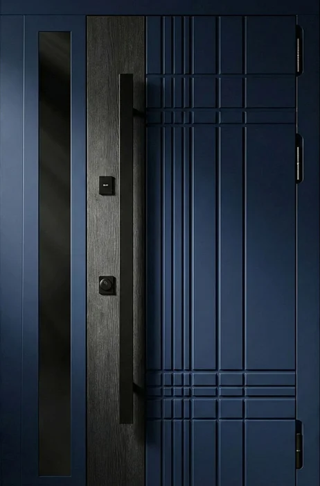 Стальная дверь navy с вертикальным стеклом и тёмной МДФ-накладкой №99