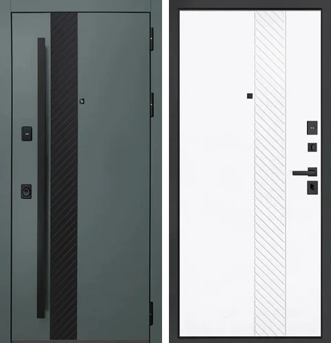 Зеленая входная дверь уличная в дом с терморазрывом №105