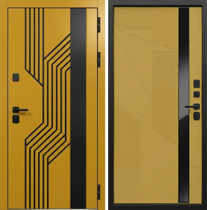 Жёлтая стальная дверь в стиле хай-тек №292