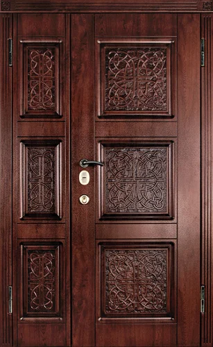 Широкая уличная входная дверь для загородного дома под дерево №26