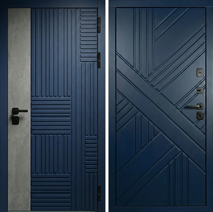 Металлическая синяя дверь с объёмной МДФ-панелью №318