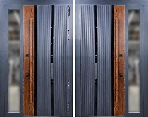 Двупольная металлическая дверь со стеклом №29