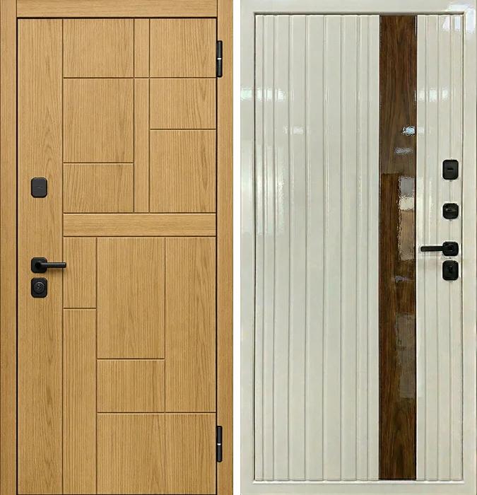 Входная дверь дуб и белая глянцевая рифлёная панель №198