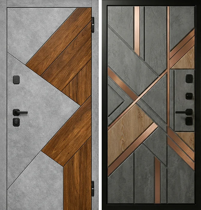 Стальная дверь бетон и дерево в стиле модерн №211