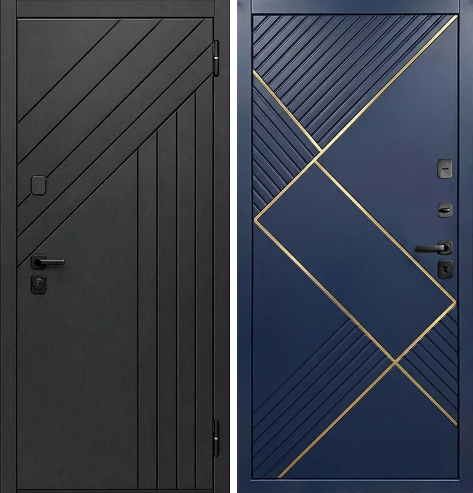 Металлическая дверь антрацит с синей МДФ-панелью №202