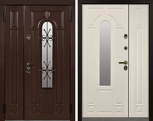 Двойная дверь входная со стеклянной вставкой №17