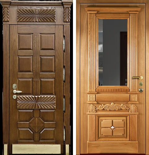 Эксклюзивная входная дверь в коттедж с фрамугой №16