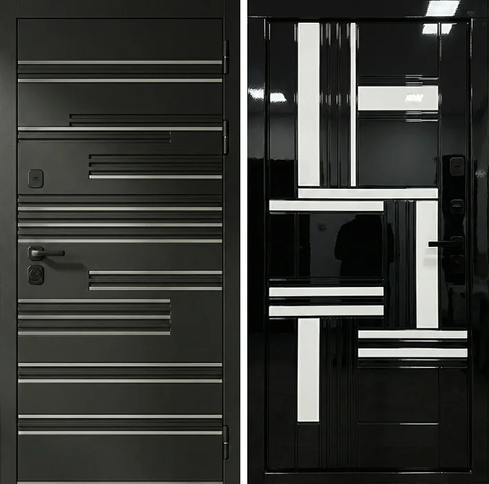 Стальная дверь графитовая с глянцевой геометрией для квартиры №307