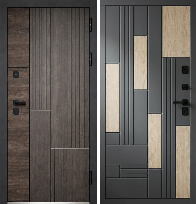Металлическая дверь графит с дубовыми вставками №231