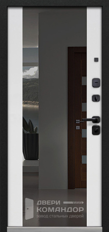 Белая входная дверь с терморазрывом и зеркалом №74 - внутренняя сторона