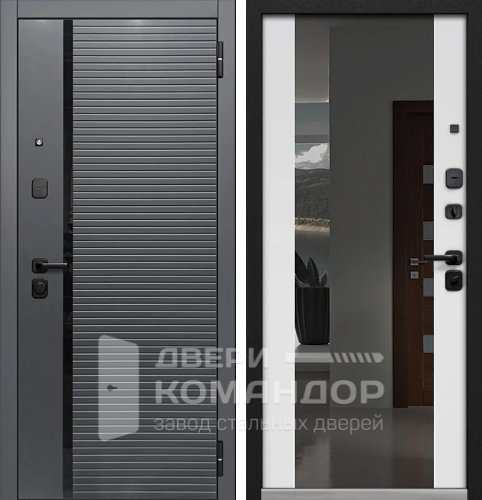 Белая входная дверь с терморазрывом и зеркалом №74